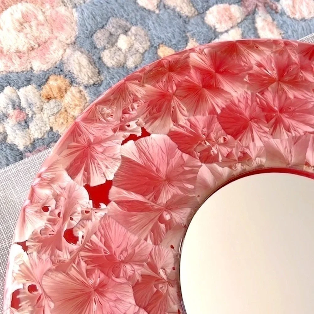 Brand New in Box Route 5 Round Ceramic Floral Decorative Mirror Red Pink White